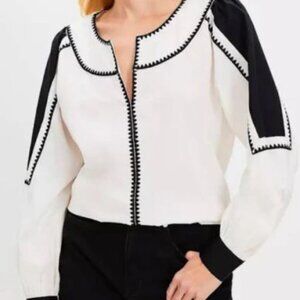 NWT LOFT Black and White Puff Sleeve Blouse Large